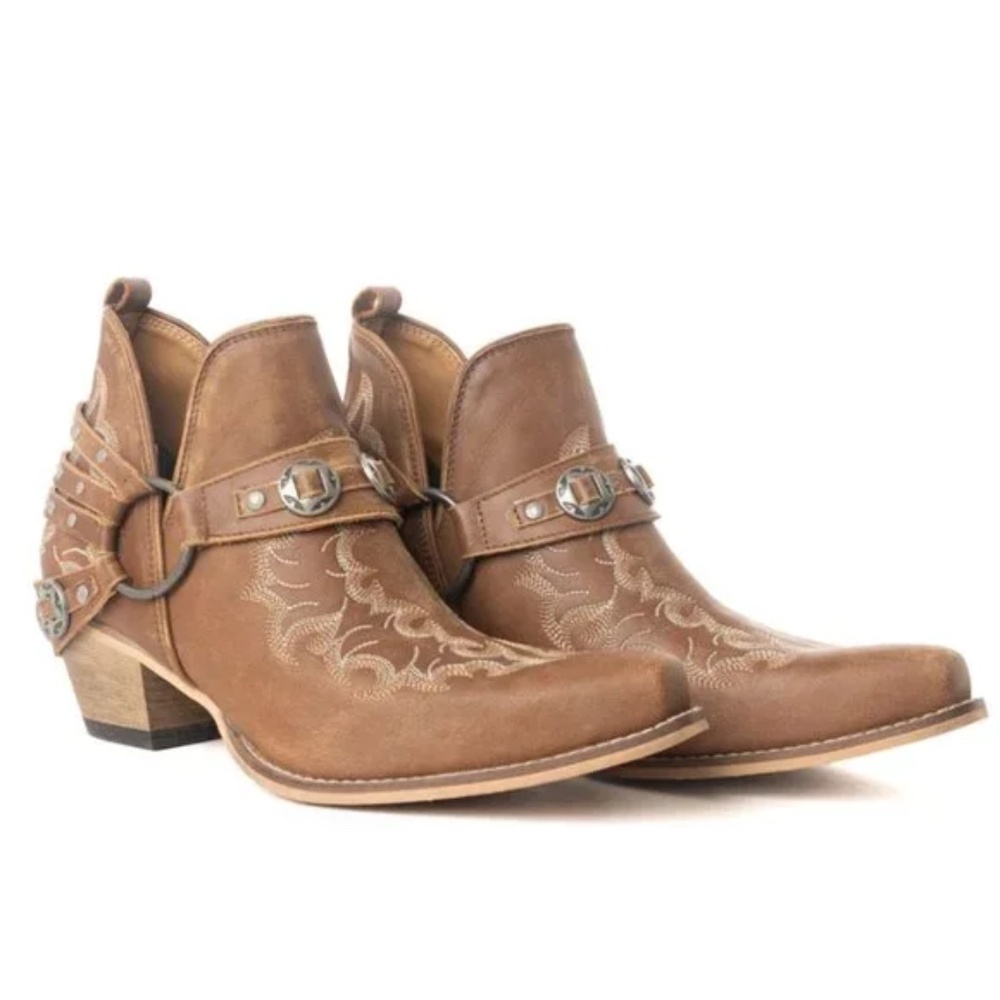 Myra Bag Brown Ankle Boots with Cream Embroidery - Picture 2 of 12